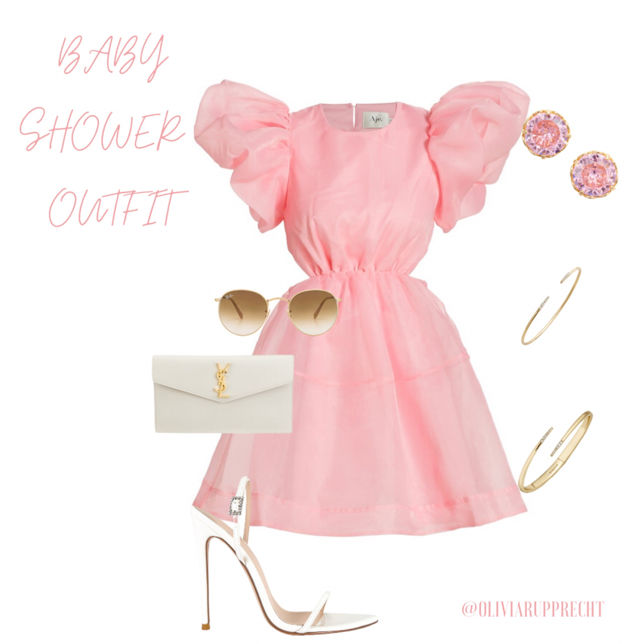 Baby shower outfit | dress | earrings | heels | purse | bag | bracelet | pink | white | gold | fashion | style | sunglasses | saks | ysl | 

#LTKbaby #LTKstyletip #LTKshoecrush