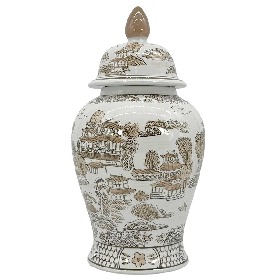 Galt International Brown & White Floral Chinoiserie Ceramic Temple Jar 18" w/Lid - Ginger Jar Hom... | Amazon (US)