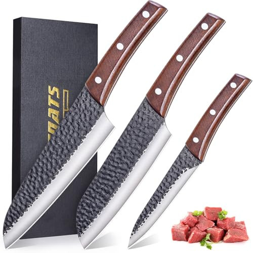 KITNATS 3PCS Meat Cleaver, Hand Forged High Carbon Stainless Steel Japanese Knife Sets, Ultra Sharp Kitchen Knife Sets or Meat Cutting Home Kitchen Cooking BBQ | Amazon (US)