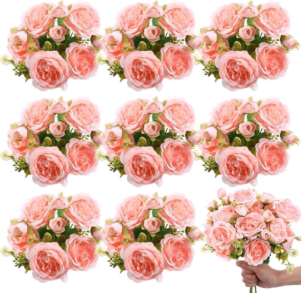 8 Bundles Artificial Peonies Flowers Boho Faux Flowers Arrangements Artificial Centerpiece Spring... | Amazon (US)