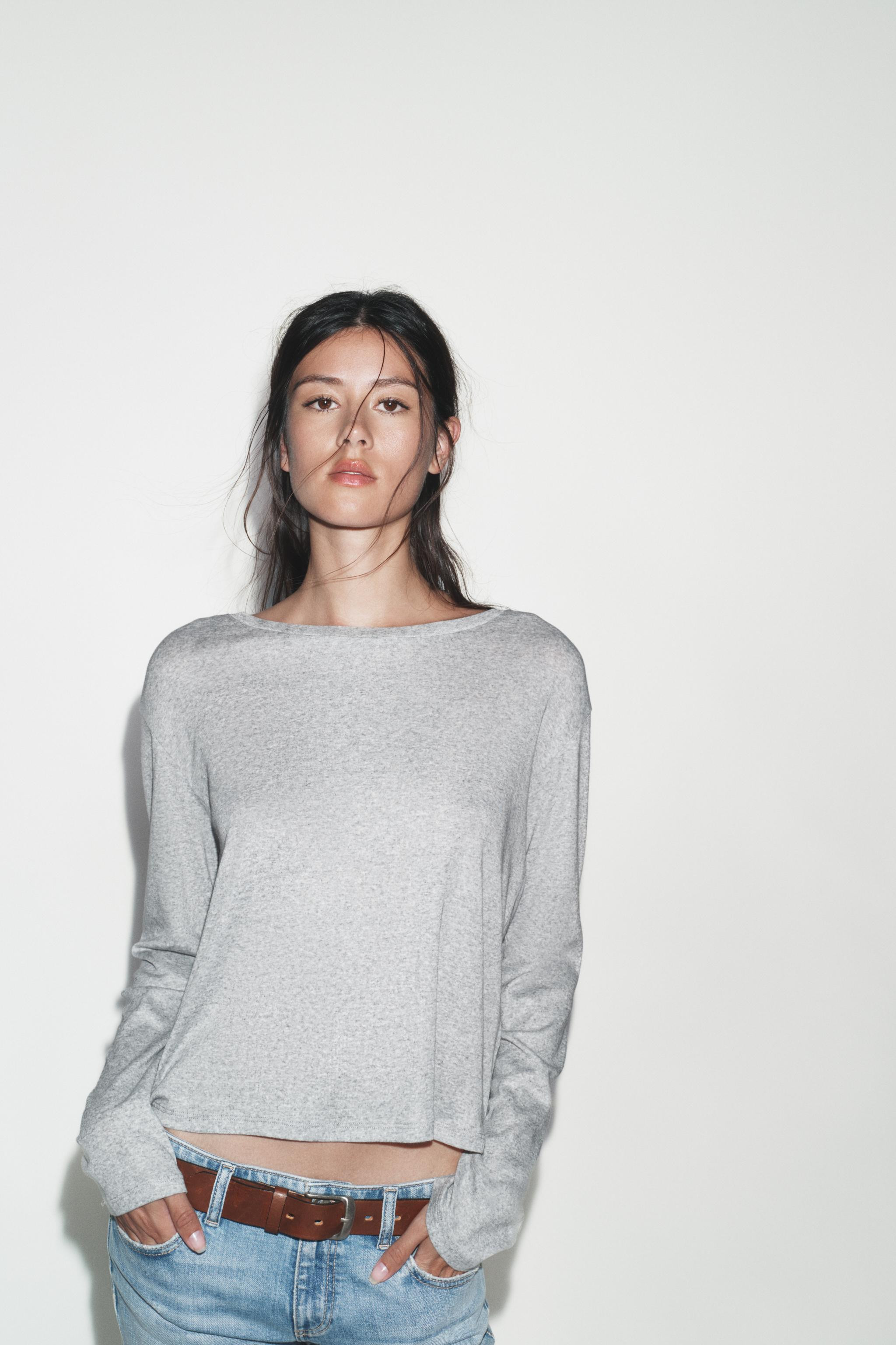 LONG SLEEVE BOAT NECK T-SHIRT | Zara US