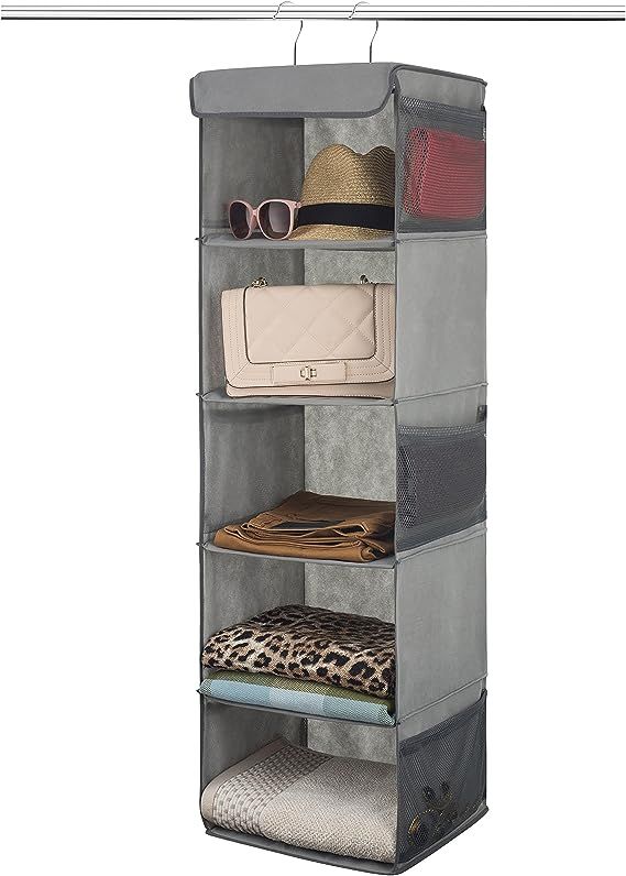 Zober 5 Shelf Hanging Closet Organizer Space Saver, Roomy Breathable Hanging Shelves With (6) Sid... | Amazon (US)