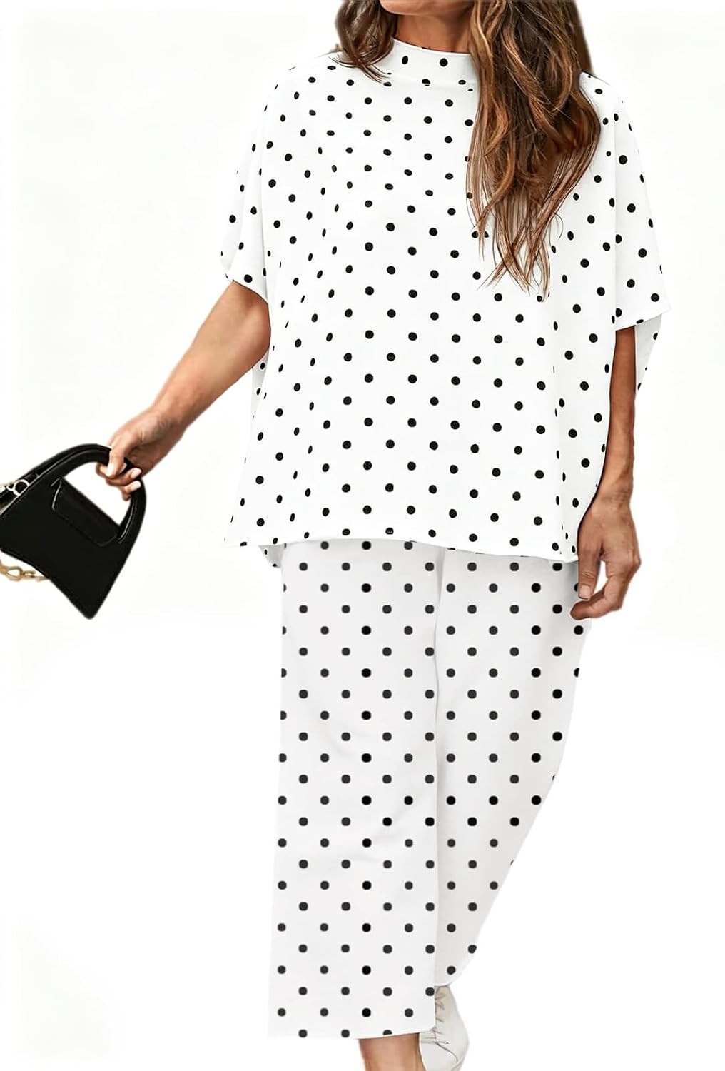 Women's Plus Size 2 Piece Outfits Batwing Sleeve Top Wide Leg Lounge Set | Amazon (US)