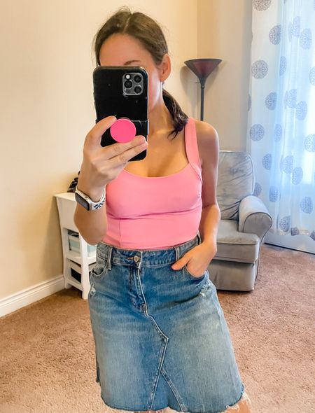 Corseted tank top and jean skirt. This top is an Abercrombie find and I love it! Plus it runs tts. So no guessing your size needed. Win win!! 
#ltkpetite #ootd #cutetop 

#LTKFind #LTKunder100 #LTKunder50