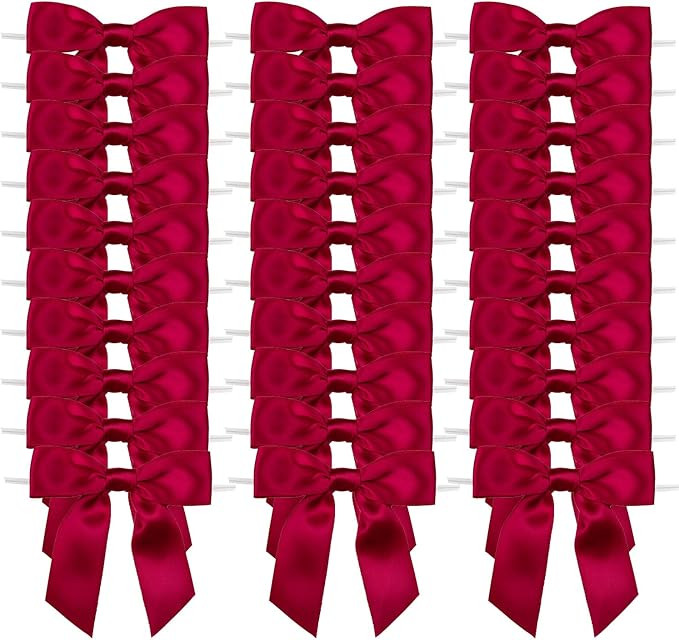 7Rainbows 30pcs Boutique 2.5" Wine Satin Ribbon Twist Tie Bows for Tying Up Packages Gift Wrappin... | Amazon (US)