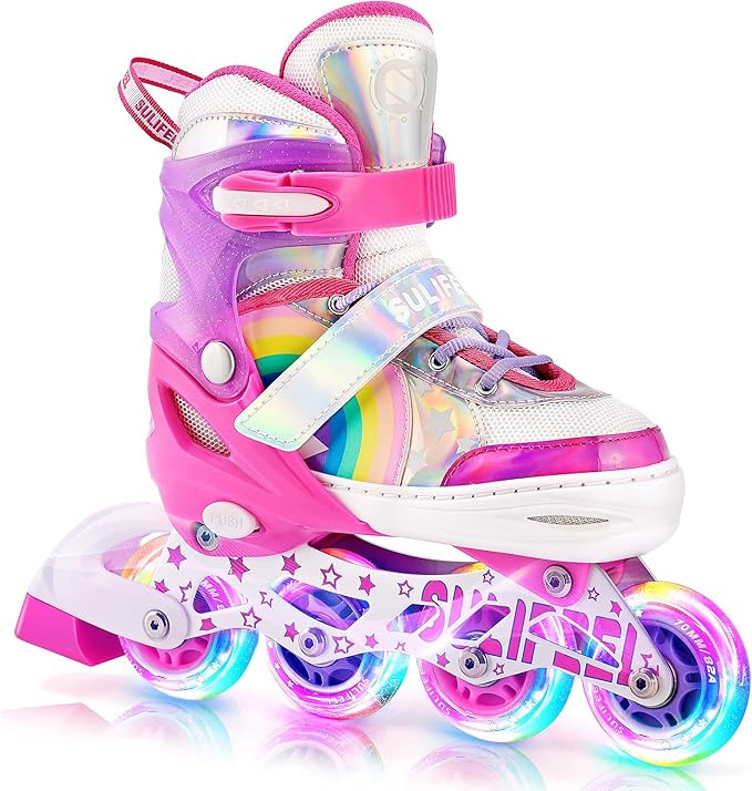 SULIFEEL Rainbow Unicorn Inline Skates for Girls Boys 4 Size Adjustable Light up Wheels Skates fo... | Amazon (US)