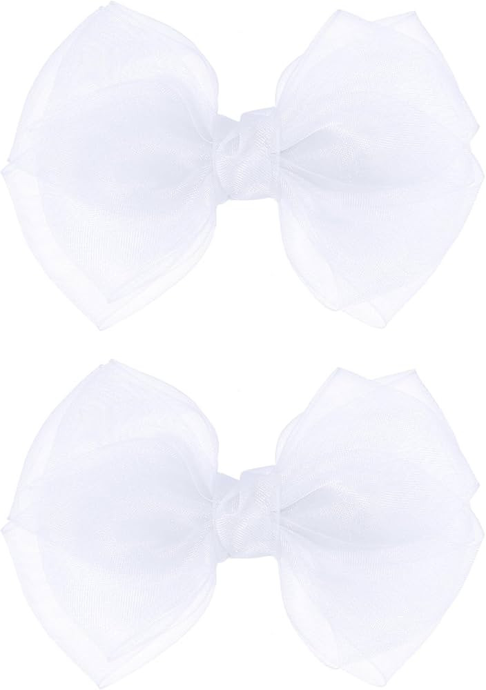 Mesh Hair Bows Clip White 4" Organza Double Tulle Bow Barrettes Alligator Pins for Teens Toddler ... | Amazon (US)
