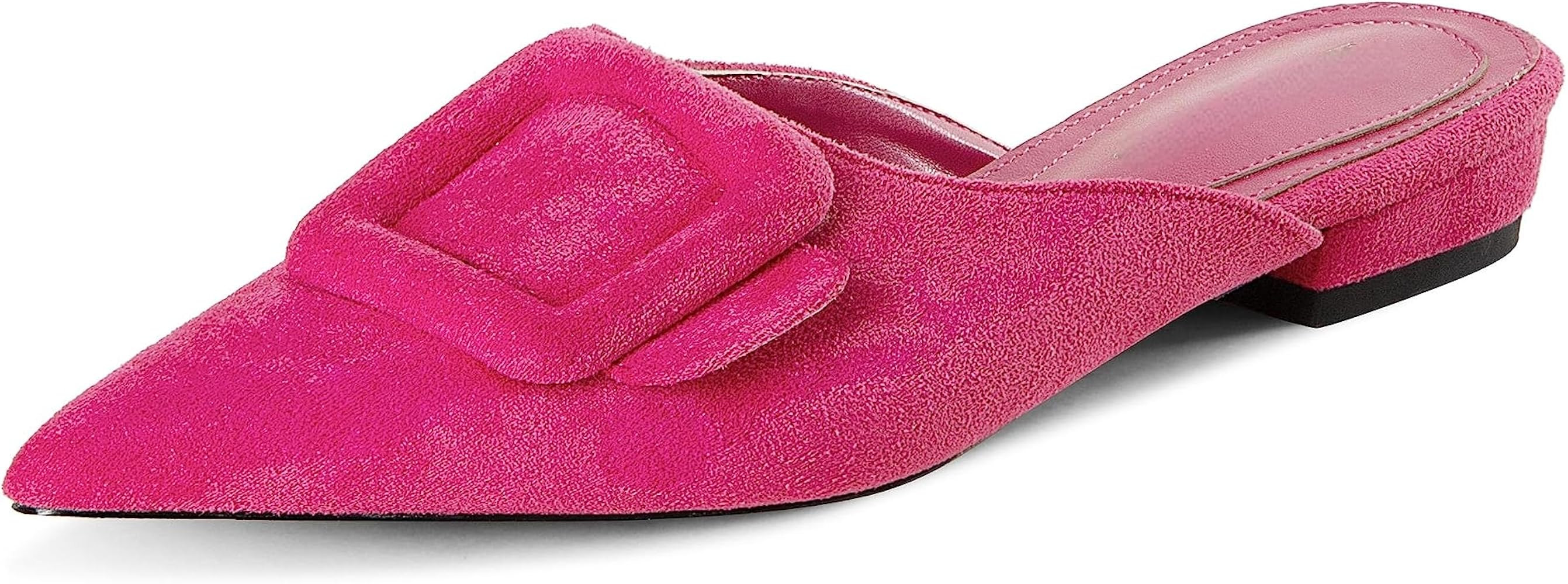 Kitten Heel Mules Sandals for Women Pointed Toe Square Buckle Backless Slip on Suede Stiletto Dre... | Amazon (US)