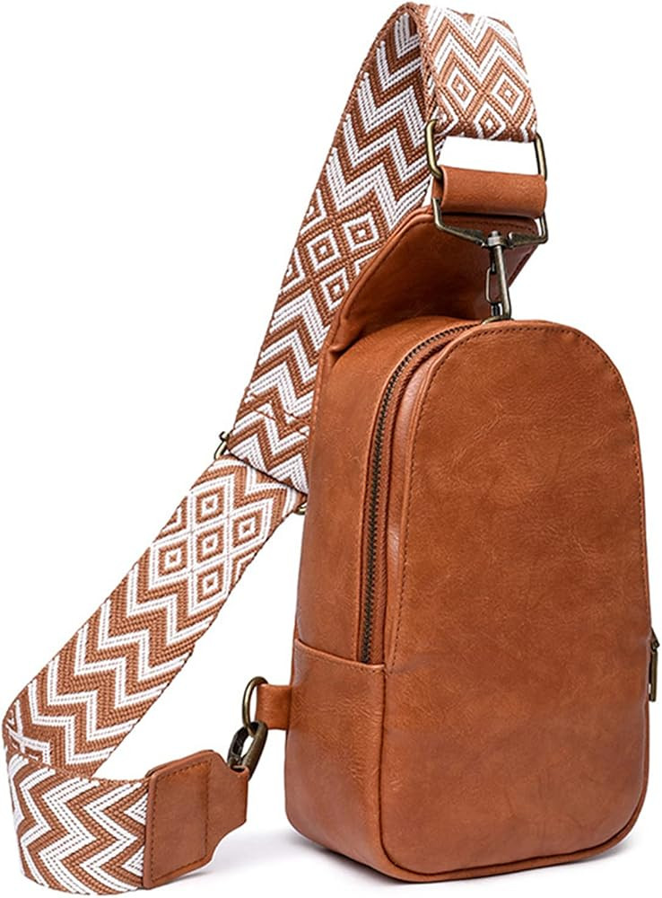 Women The Sling Crossbody Fashion Chest Bag Embroidery Jacquard Strap Bohemian Style PU Leather P... | Amazon (US)