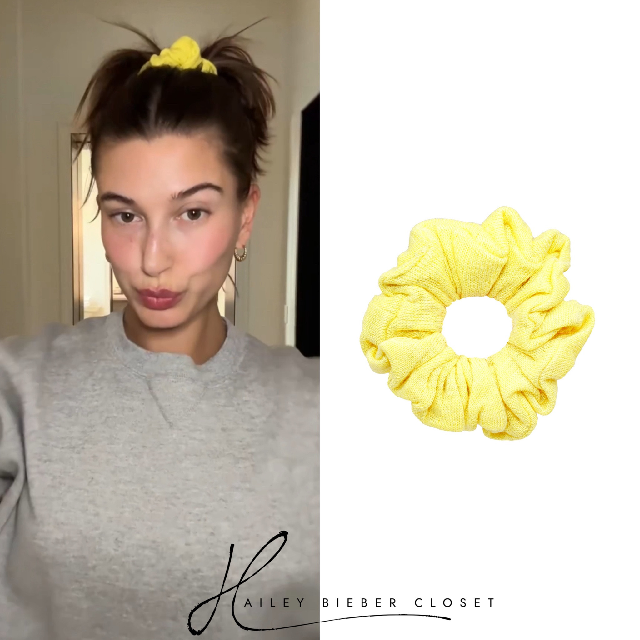 #HaileyBieber wears #emijayinc Pointelle Scrunchie - Passionfruit ($22.00). 💛