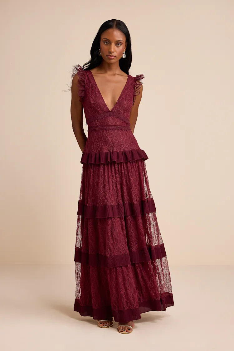 Marvelous Darling Burgundy Ruffled Tiered Maxi Dress | Lulus