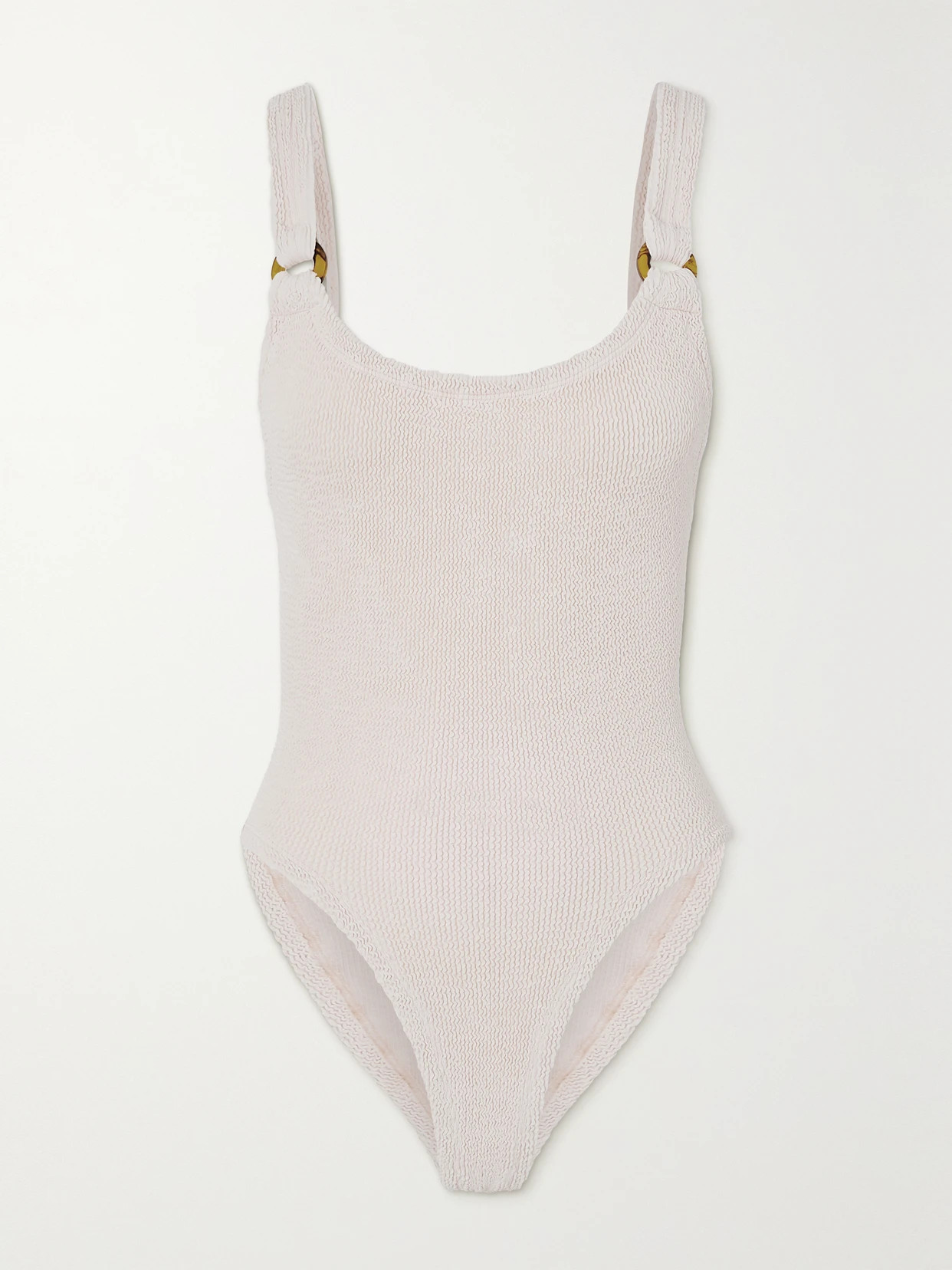 Hunza G - + Net Sustain Domino Embellished Metallic Seersucker Swimsuit - Blush | NET-A-PORTER (UK & EU)
