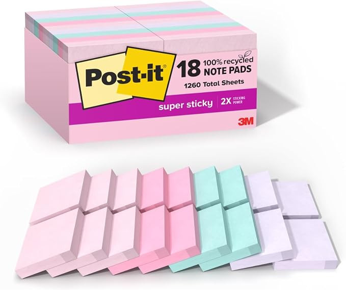 Post-it Recycled Super Sticky Pop-up Notes, 1 7/8" x 1 7/8", Wanderlust Pastels Collection, 70 Sh... | Amazon (US)