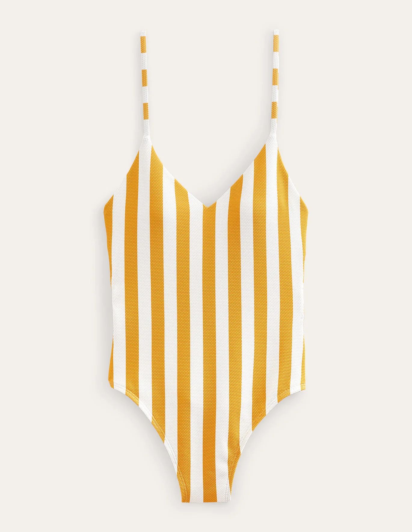 Skinny Strap Stripe Swimsuit - Ginger Yellow, Ivory Stripe | Boden (US)