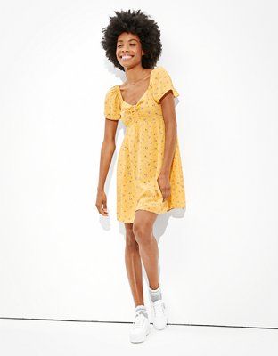 AE Ruched Flutter-Sleeve Mini Dress | American Eagle Outfitters (US & CA)