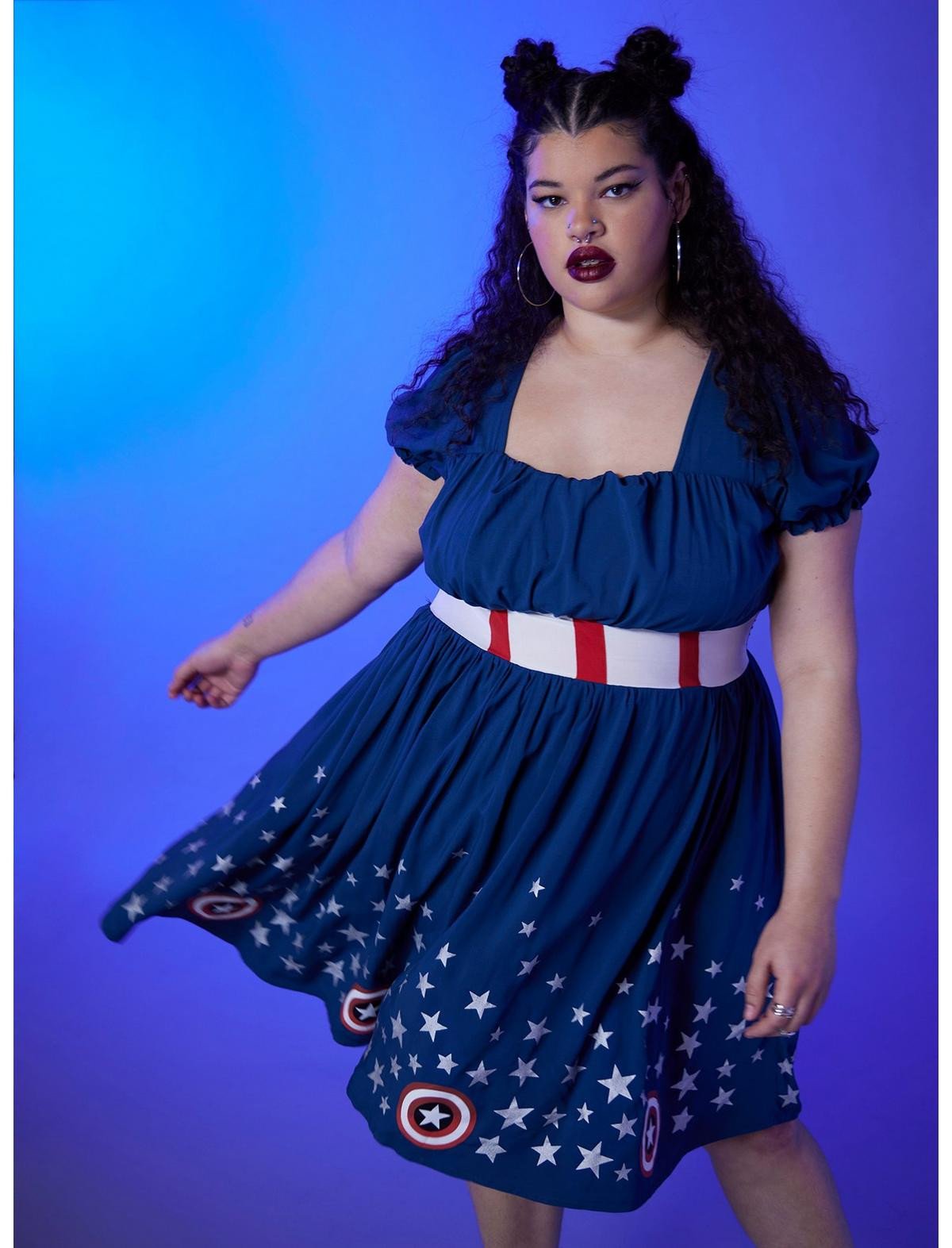 Her Universe Marvel Captain America Shield Retro Dress Plus Size | Hot Topic | Hot Topic