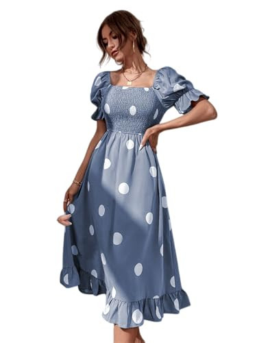 SISKIN Polka Dot Print Puff Sleeve Shirred Ruffle Hem Maxi Dress for Women,Maxi Dresses for Women 2025 Casual Spring | Amazon (US)