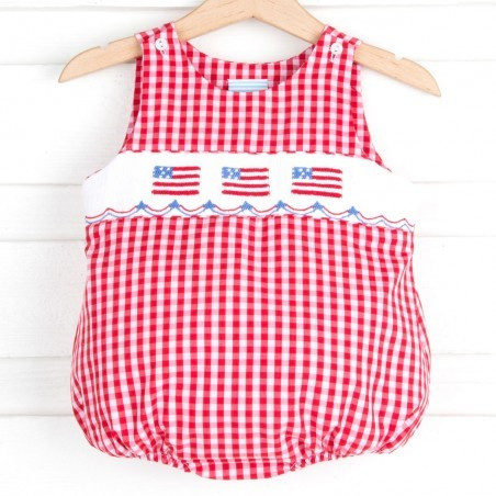 Smocked Flag Boy Sun Bubble Red Check | Classic Whimsy