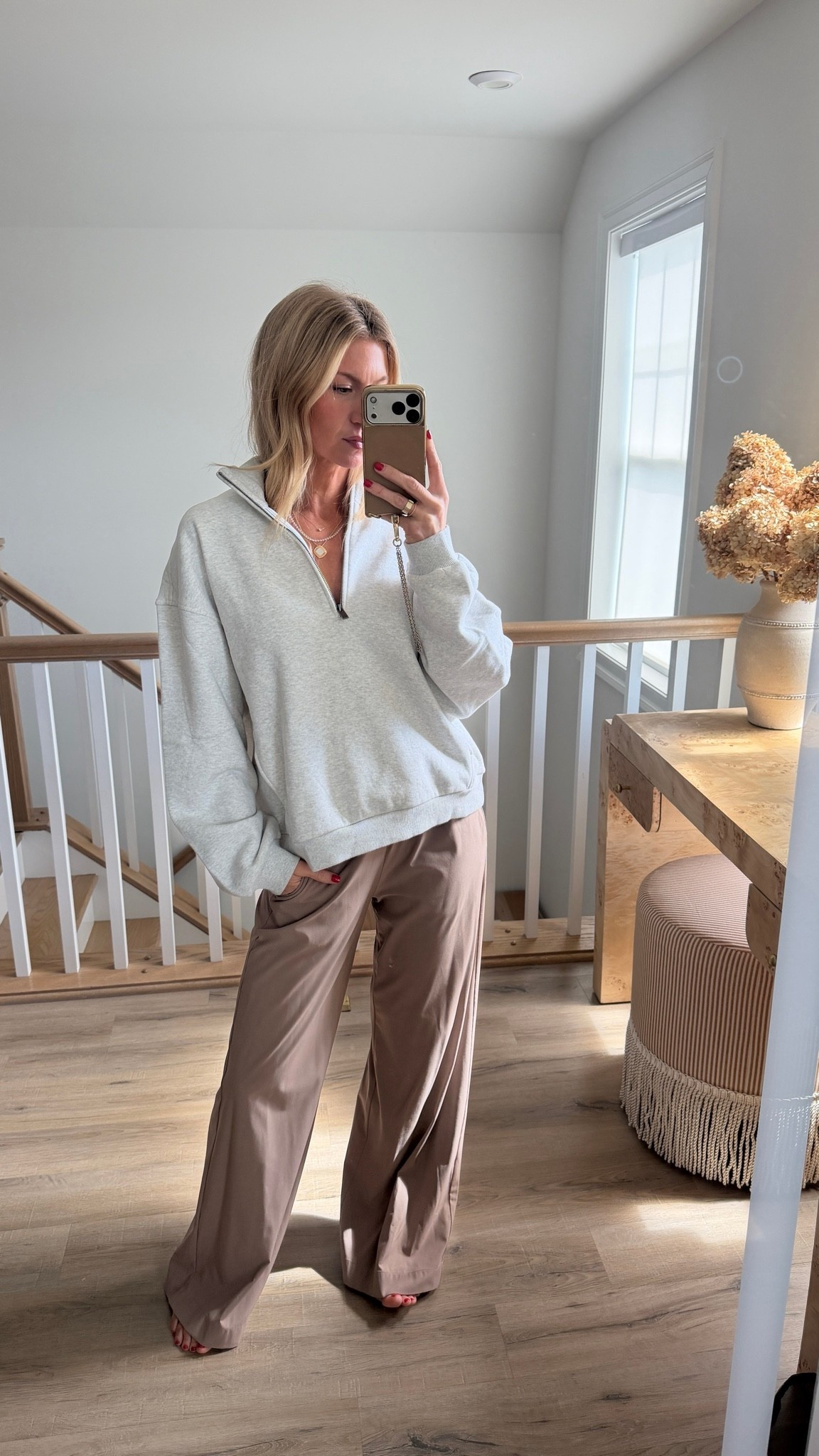 Cozy set for lounging! 

Grey half zip: tts, I sized up to a L
Wide leg pants: TTS, wearing S reg length

#LTKootd #LTKmomlife #LTKmorningroutine