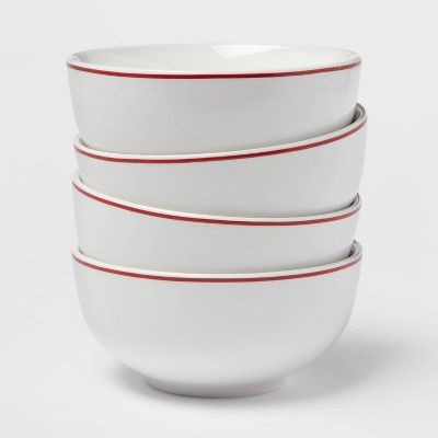23oz 4pk Stoneware Cereal Bowls Red - Threshold&#8482; | Target