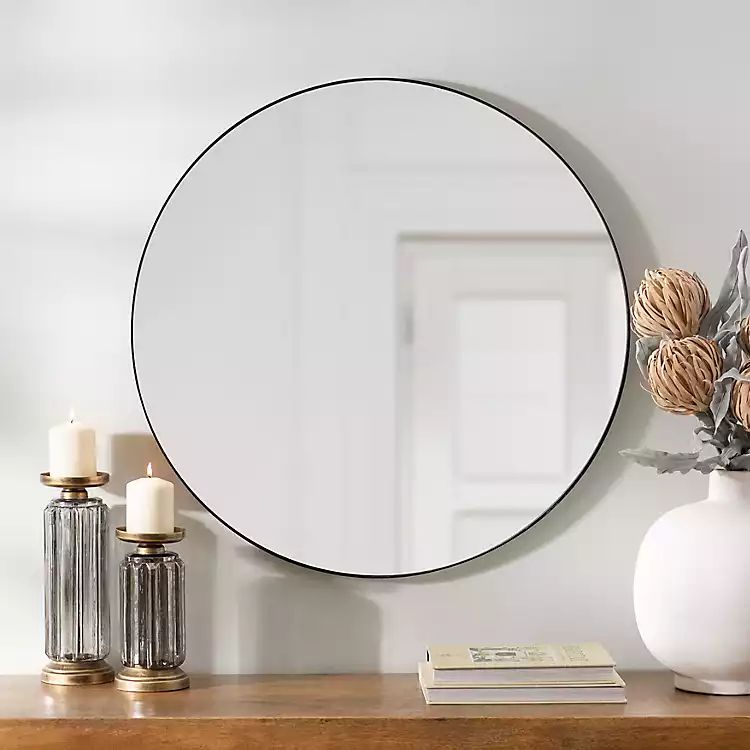 Round Black Metal Mirror, 30 in. | Kirkland's Home