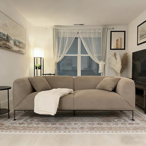 82.68"Modern Luxury Fabric Sofa Couch with Metal Legs, Upholstered 3-Seater Sofa for Living Room, Easy Assembly Contemporary Linen Couch, Stylish Comfort Seating for Apartment & Home(Camel) | Amazon (US)