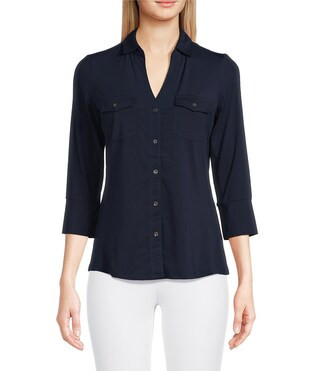 Brynn 3/4 Sleeve Point Collar Shirt | Dillard's