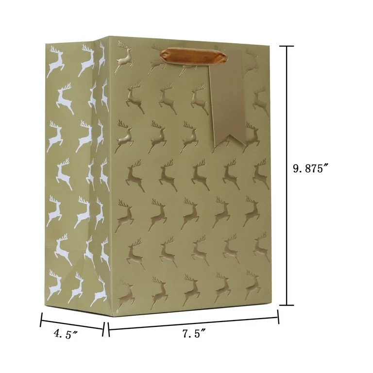 Medium Gold Deer Christmas Paper Gift Bag, 7.5" x 4.5" x 9.87", by My Texas House | Walmart (US)