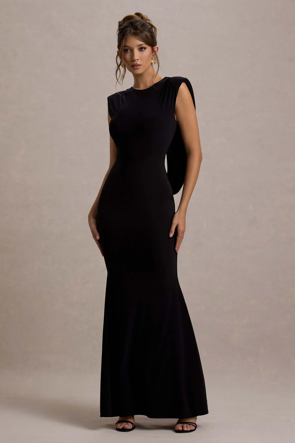 To The Moon | Black Cowl-Back Maxi Dress | Club L London