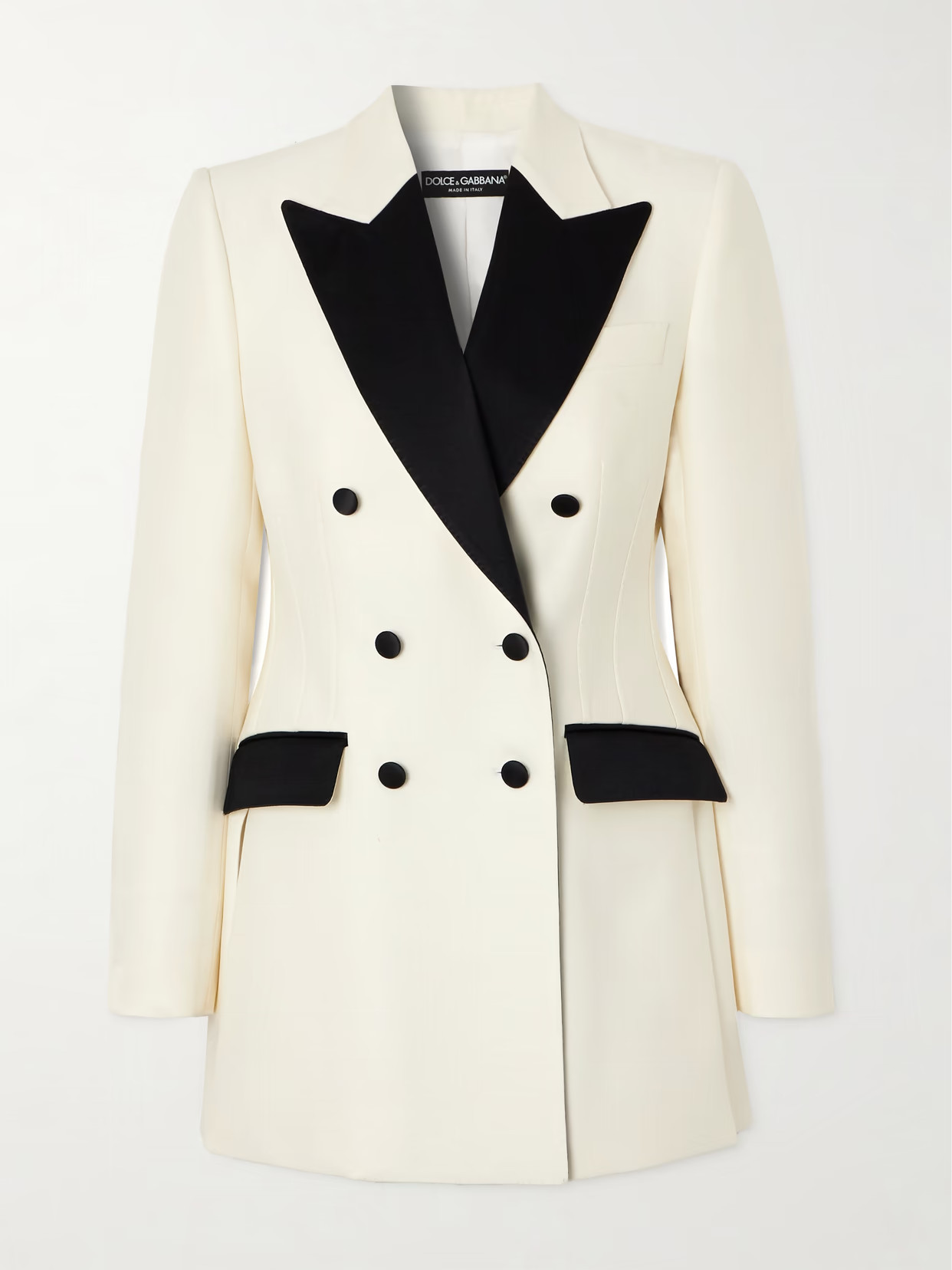 Dolce & Gabbana - Double-breasted Silk Satin-trimmed Wool-blend Blazer - White | NET-A-PORTER (US)