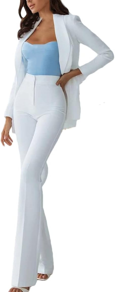 Women's High Waist Slim Suits Set Formal Office 2 Pieces Blazer Pants Wedding Guest Pant Suit | Amazon (US)