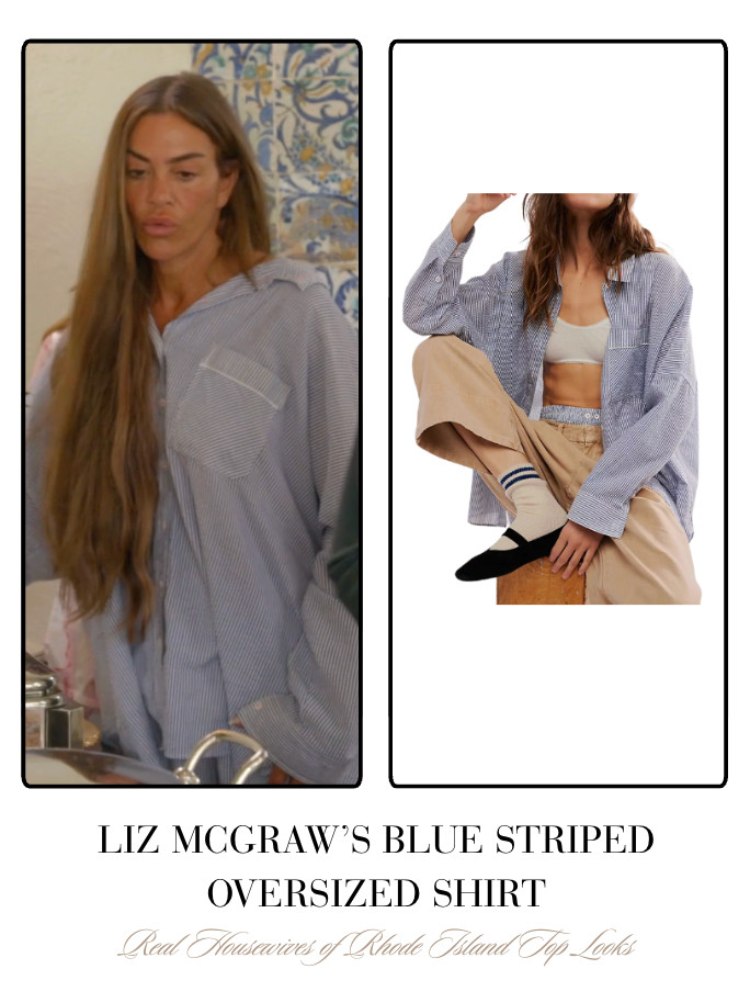 Liz McGraw's Blue Striped Oversized Shirt 

 