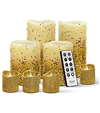 Gold Glitter LED Candles, 8-Pack Set with Remote & Timer | Amazon (US)