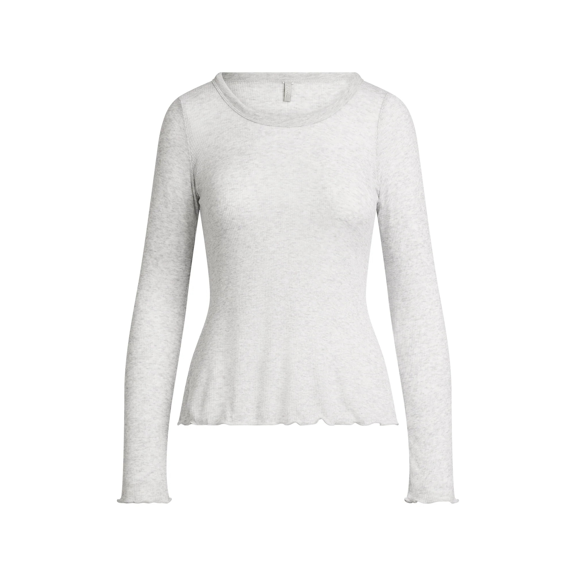 SHEER RIB LONG SLEEVE CREW NECK TOP | LIGHT HEATHER GREY | SKIMS (US)