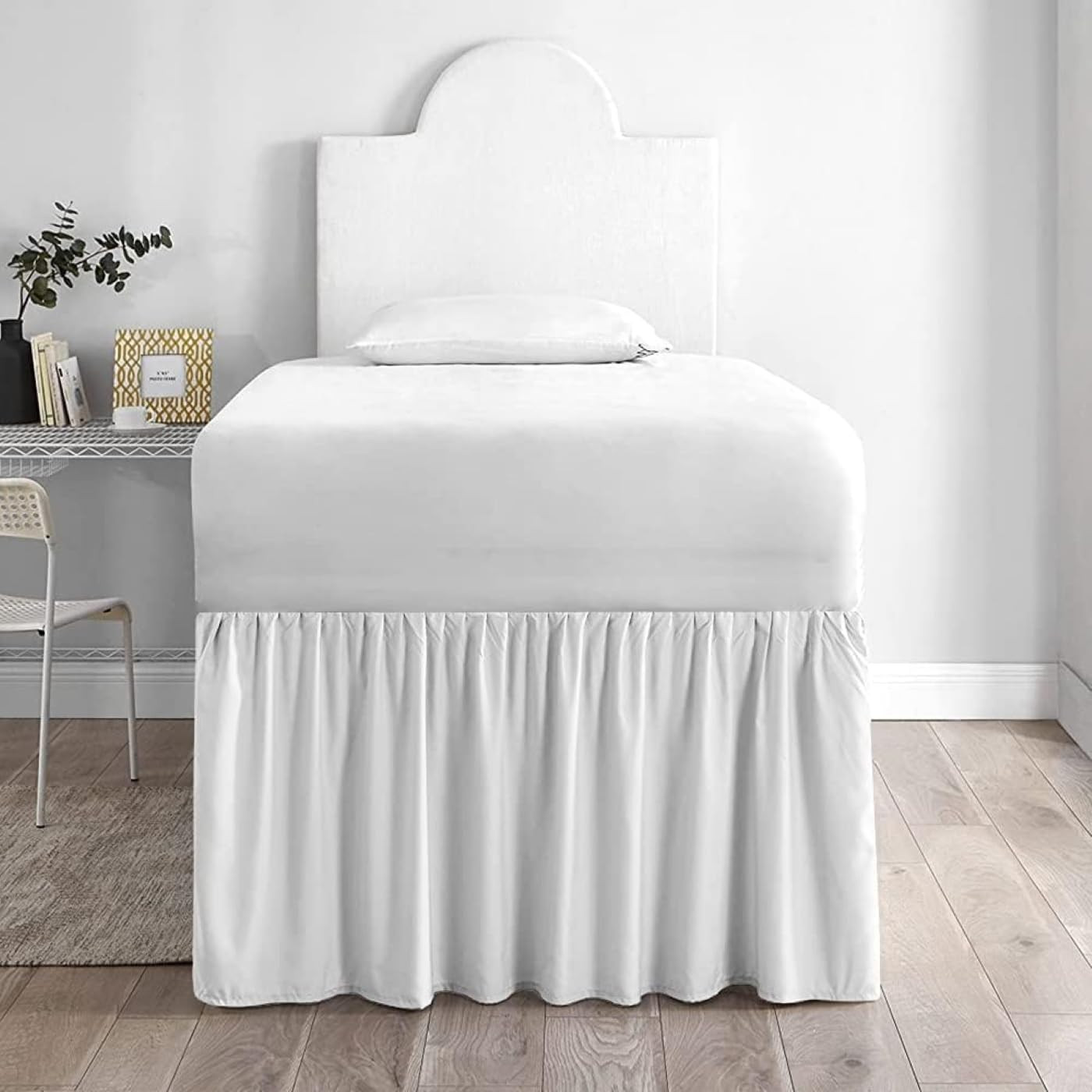 Dorm Bed Skirt Twin XL - Ruffled 32" Drop, 100% Microfiber, White Solid - Dorm Room Essentials an... | Amazon (US)
