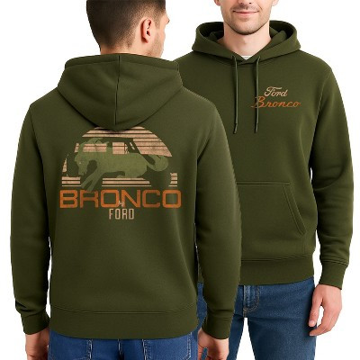 Men's Ford Retro Stripes Bronco By Ford Graphic Fleece Pullover Hoodie - Forest Green - Medium | Target