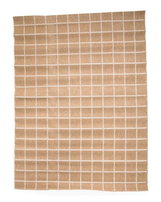 Made In Belgium 5x8 Outdoor Faux Jute Gridlines Area Rug | TJ Maxx