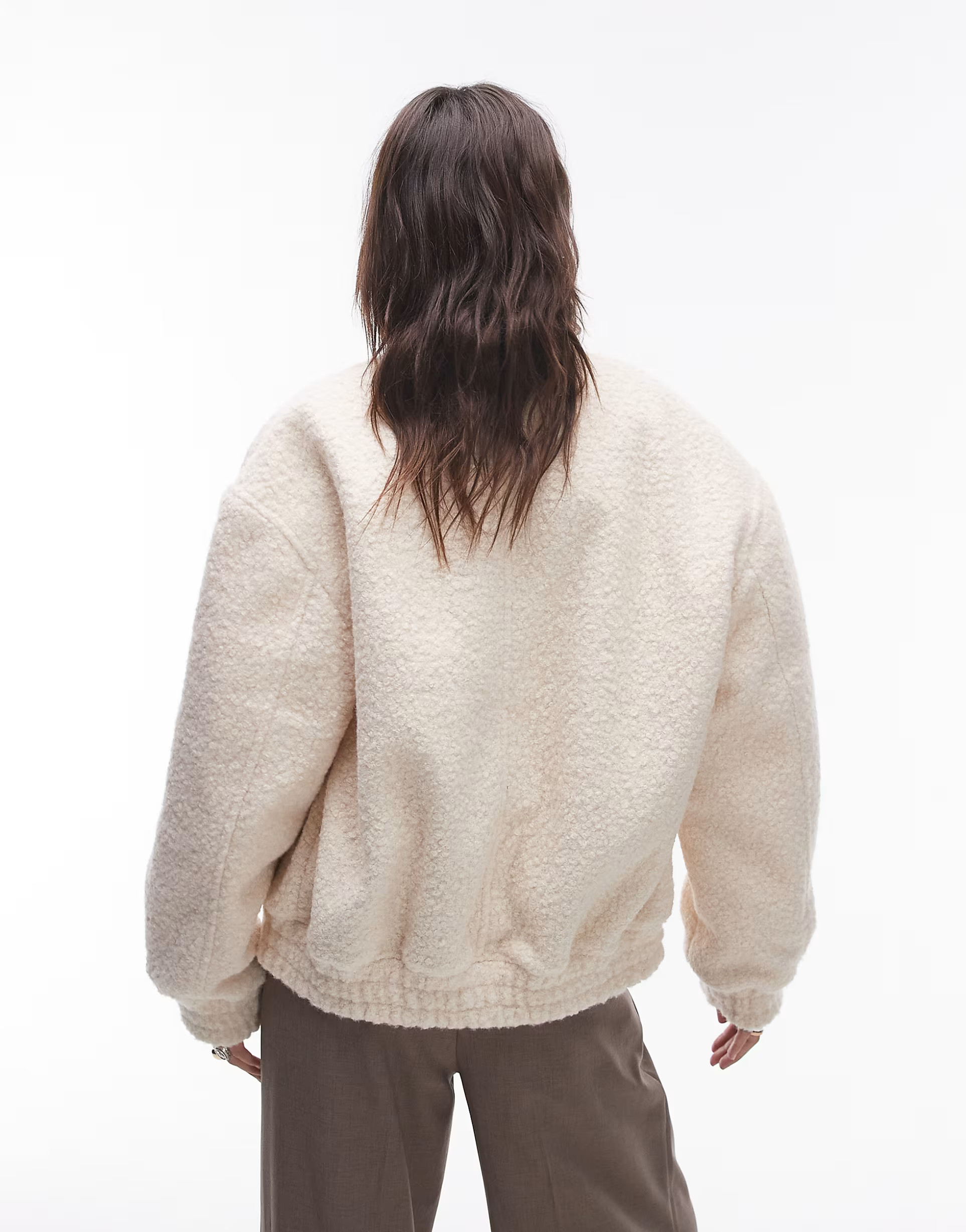 Topshop boucle bomber jacket in cream | ASOS (Global)