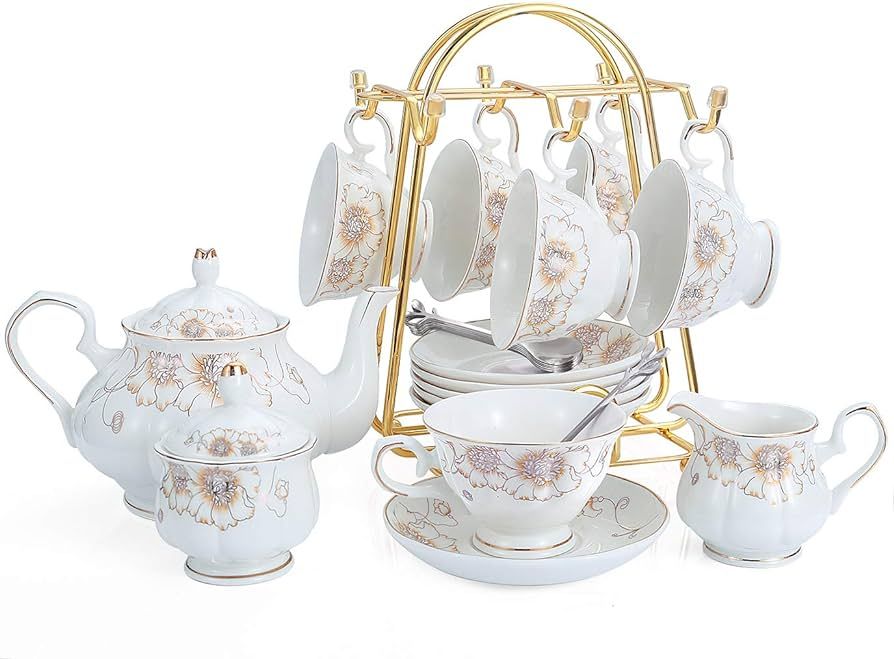 CHENP.HMC Tea Set 22-Piece Porcelain Ceramic Coffee Tea Gift Sets Cups Saucer Service for 6 Teapo... | Amazon (US)