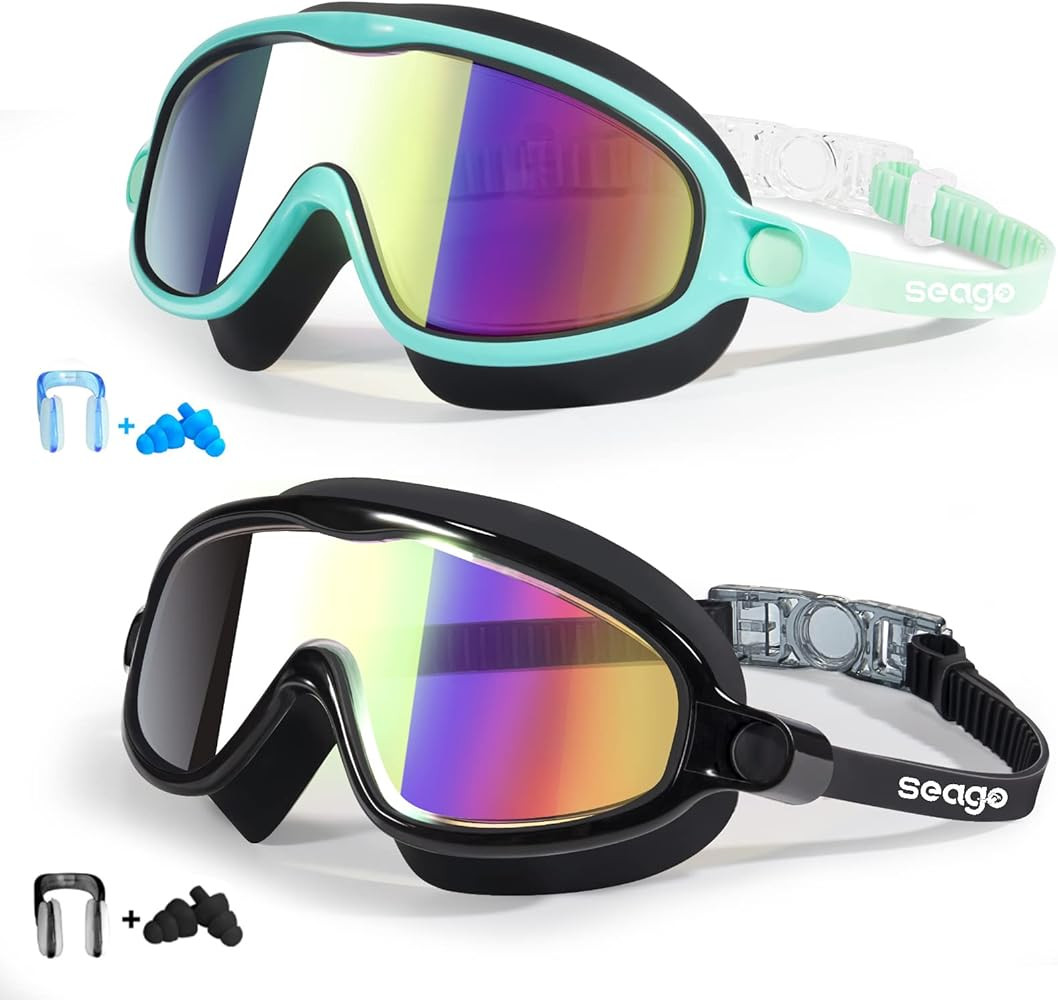 Seago Swim Goggles 2 Pack Anti-Fog Anti-UV Wide View Swimming Goggles for Kids 3-14 | Amazon (US)