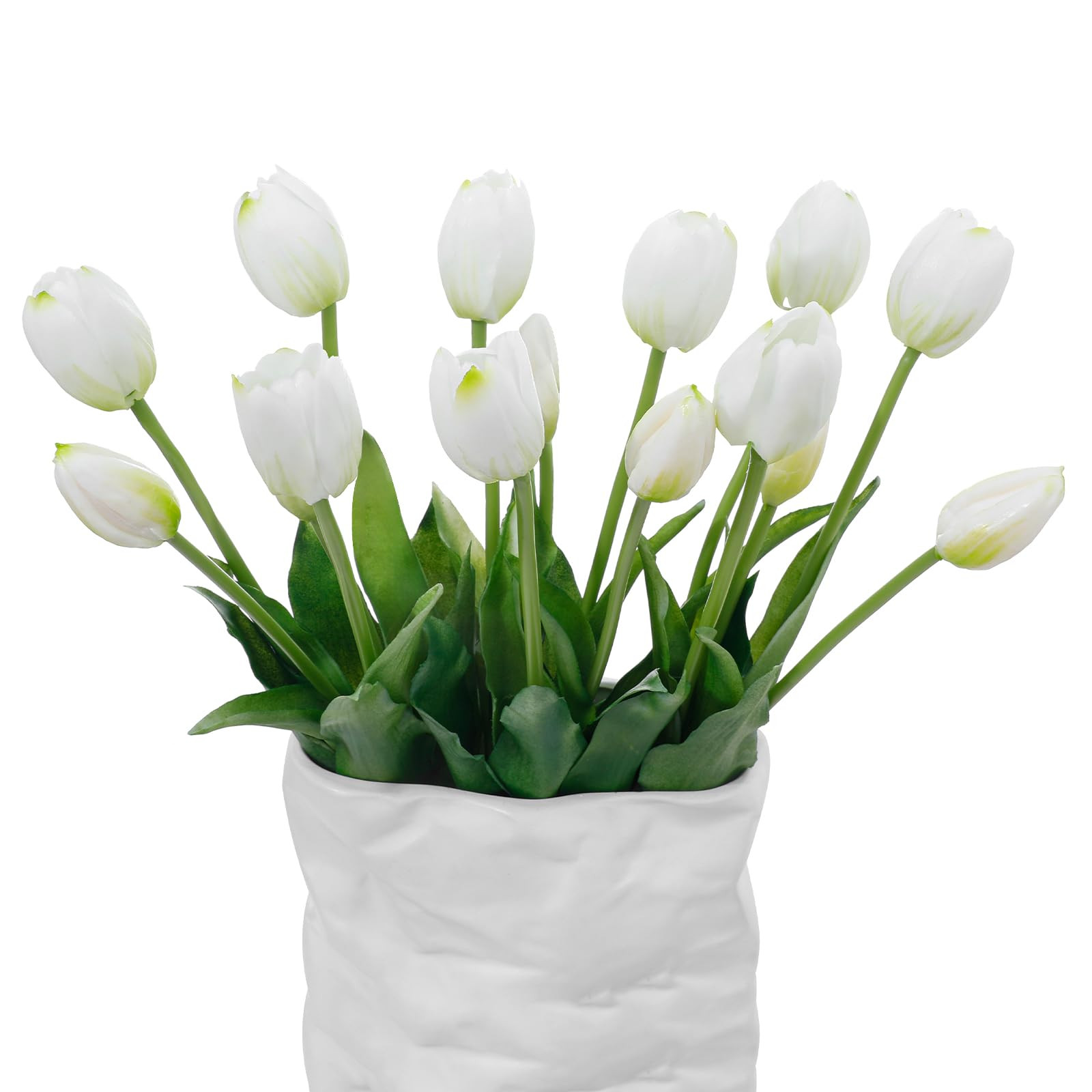 15 Pcs White Artificial Flowers Tulips Latex Plastic Soft Faux Bouquets for Party, Wedding, Home,... | Amazon (US)
