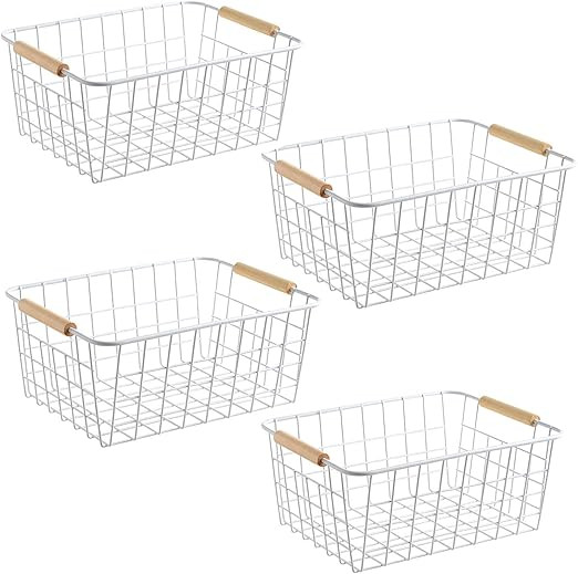 LeleCAT White Wire Baskets with Handles Wire Storage Organizer Baskets For Kitchen, Household Ref... | Amazon (US)