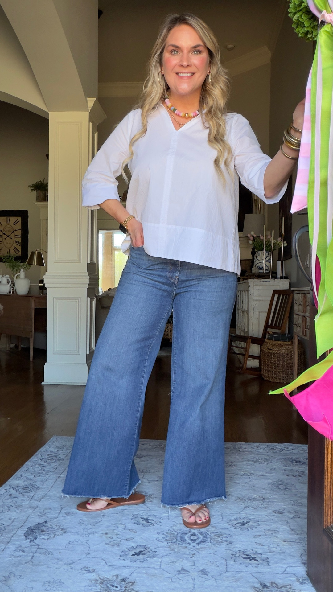 Crisp white shirt + the perfect pair of jeans = effortless, cute, and comfy every single time. 🤍

This is my go-to everyday outfit formula and it never misses. And can we talk about these necklaces from Erynn McDermott… I got stopped SIX times today asking about them. Obsessed is an understatement.

@Belk @erin_mcdermott 

Easy outfit ideas | white blouse | wide leg jeans | everyday style | layered necklaces | casual chic look  

#LTKMidsize #LTKOver40 #LTKootd