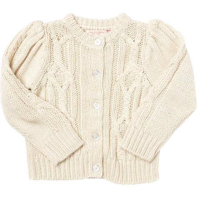 Girls Cable Constance Sweater, Cream | Maisonette