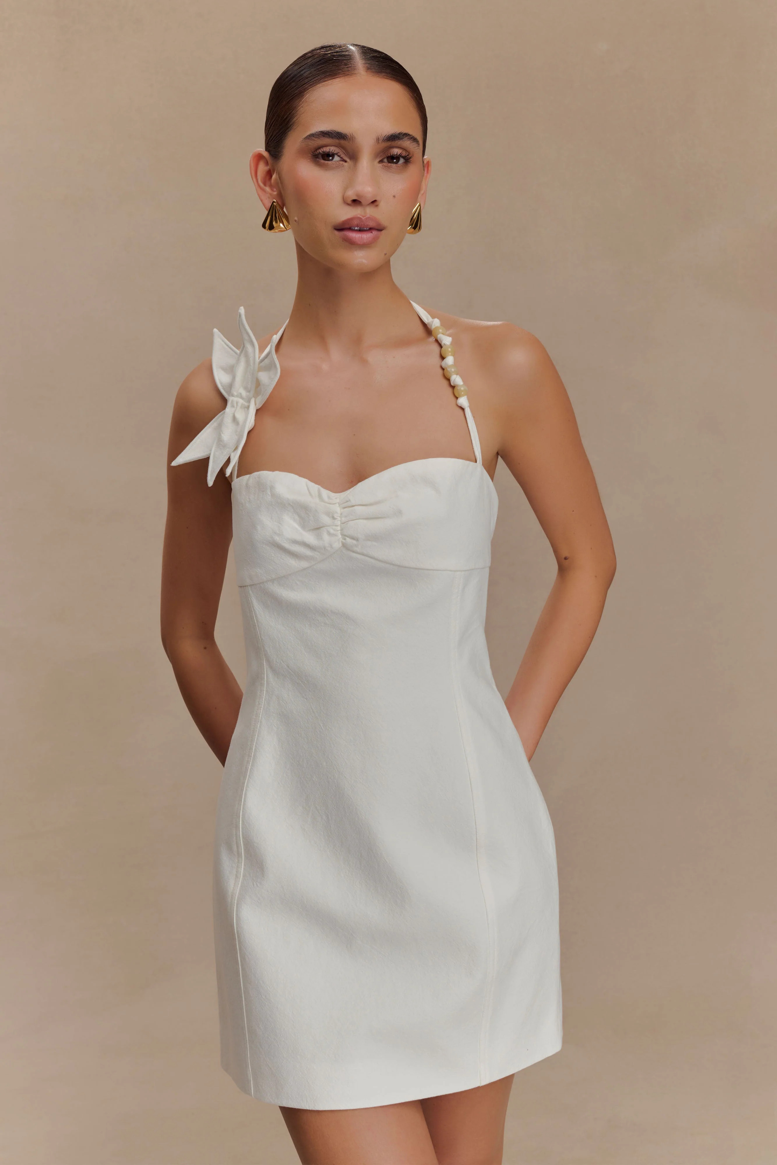 Reyes Cotton Floral Mini Dress - White | MESHKI US