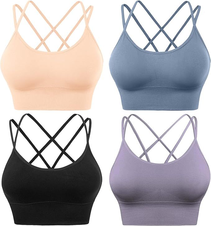 Evercute Cross Back Sport Bras Padded Strappy Criss Cross Cropped Bras for Yoga Workout Fitness L... | Amazon (US)