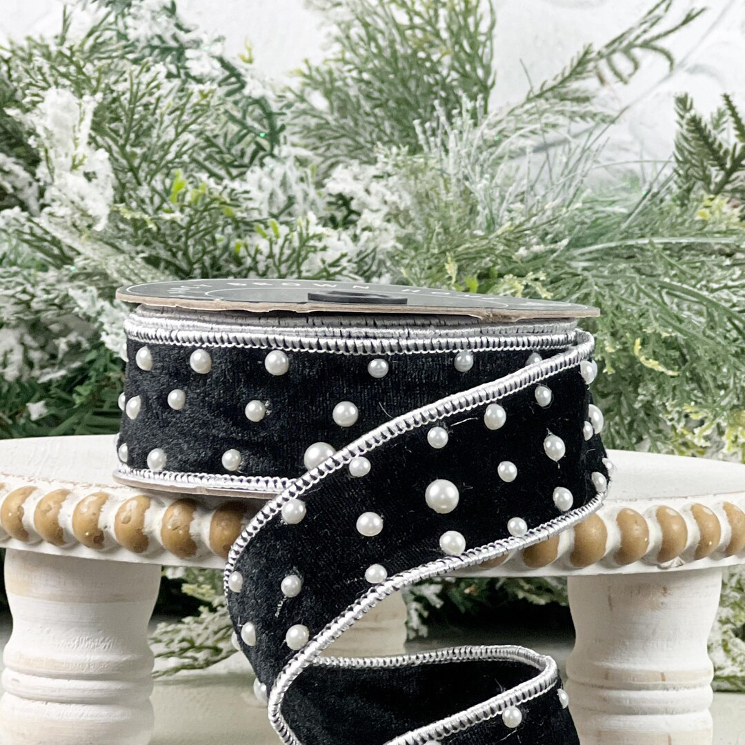 Black Velvet Pearl Ribbon, Luxury Designer Ribbon, Holiday and Wedding Decor - Etsy | Etsy (US)