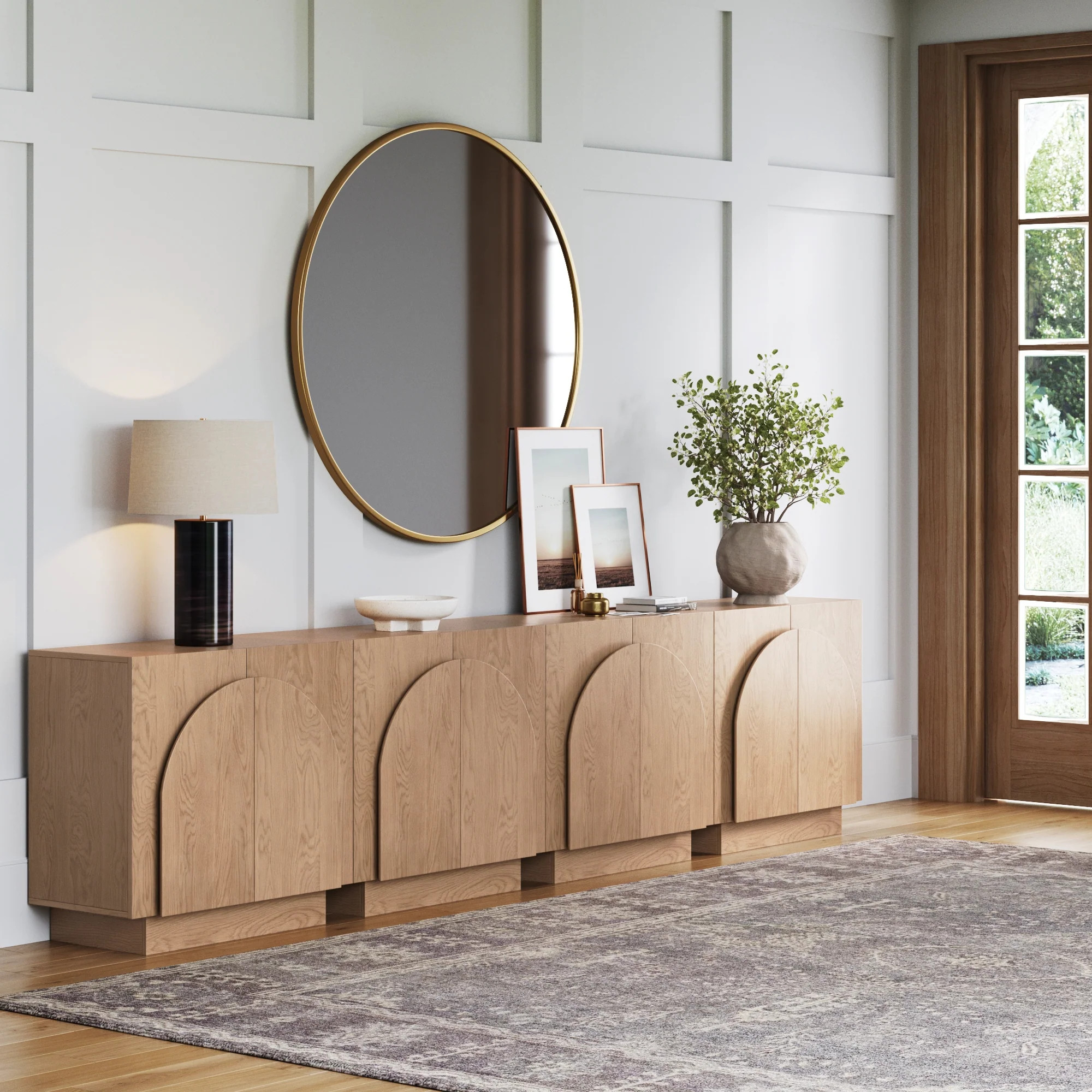 Large Arched TV Console Credenza Oak (Set of 4) | Nathan James