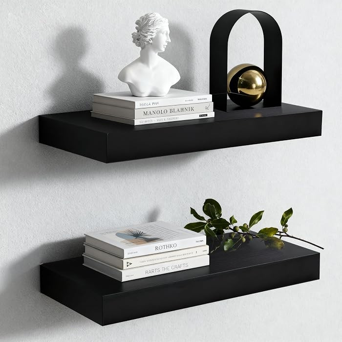 Emaraly Floating Shelves for Wall,Over The Toilet Storage Cabinet-Set of 2 Black 16 Inch.Wall She... | Amazon (US)