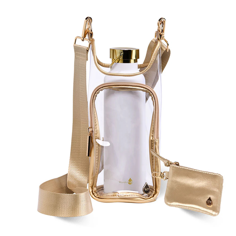 Clear HydroBag® Stadium with Gold Trim and Matching Pouch | WanderFull 